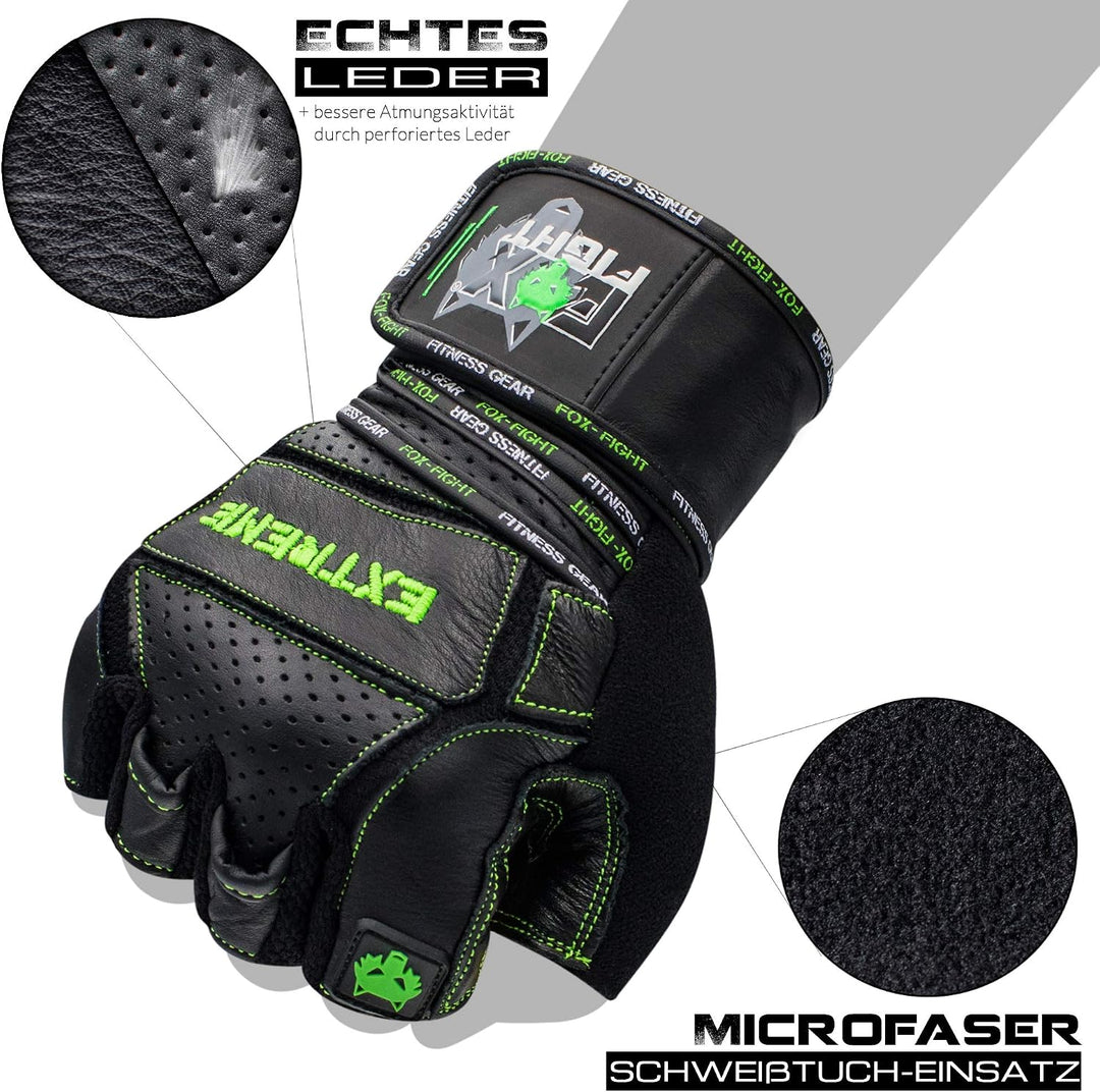 FOX-FIGHT Fitnesshandschuhe Trainingshandschuhe Kraftsport Damen Herren Leder Handschuhe Bodybuildin
