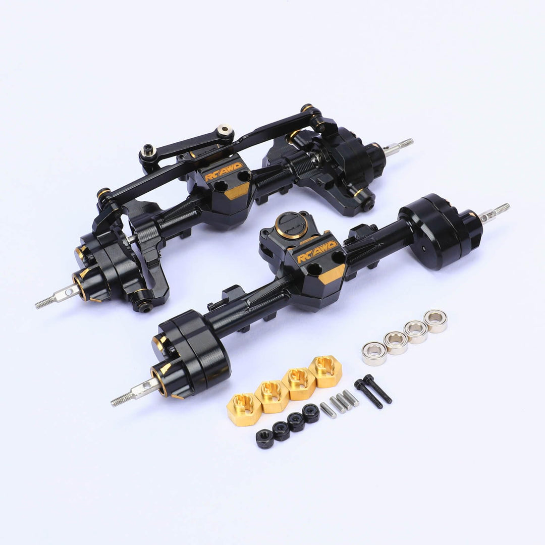 RCAWD SCX24 Axle Upgrades,CNC-gefrästes Vollmessing vorne hinten Portal-Achsengehäuse mit Stahlgetri