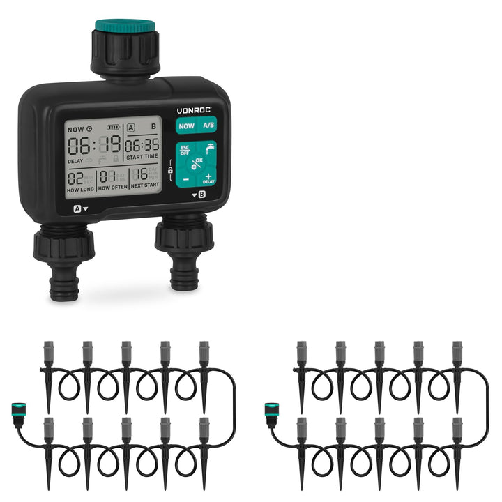 VONROC Wasser-Timer – Bewässerungscomputer – Automatisches Bewässerungssystem – Einstellbares Interv