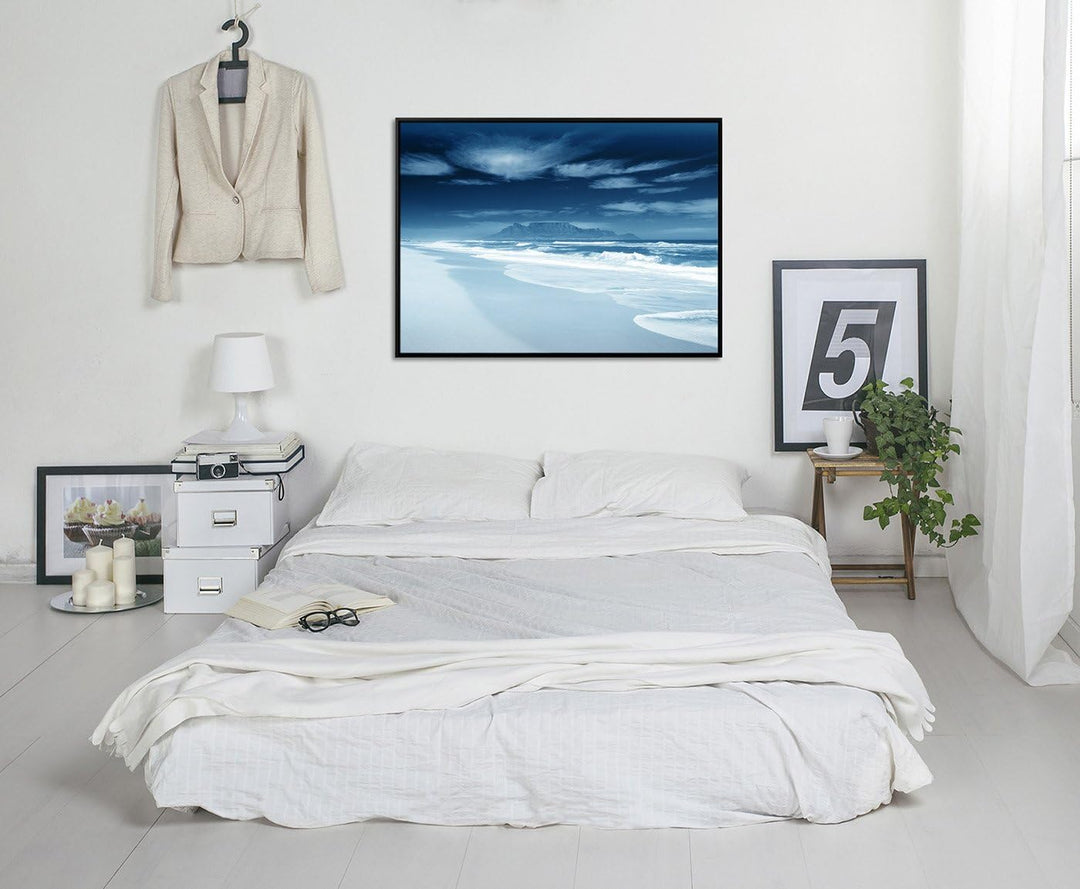 Paul Sinus Art 105x75cm Wandbild – Farbe Blau Petrol - auf Leinwand inkusive Schattenfugenrahmen sch