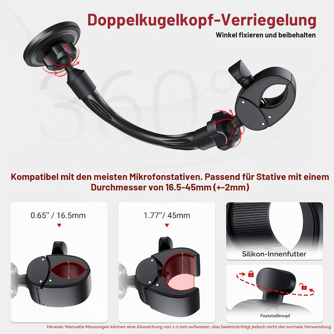 Mikrofonständer Telefonhalterung, Magnetische Telefonhalterung mit abnehmbarem Schwanenhals und Verr