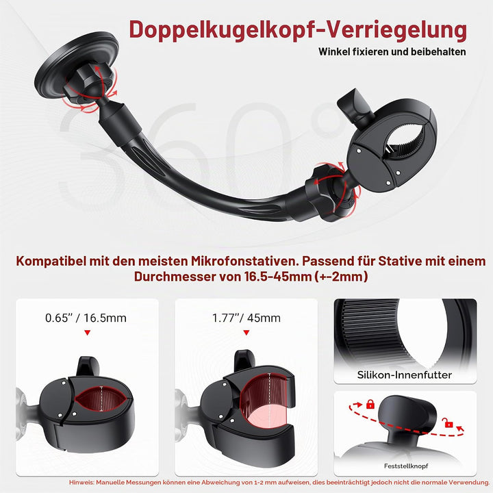 Mikrofonständer Telefonhalterung, Magnetische Telefonhalterung mit abnehmbarem Schwanenhals und Verr