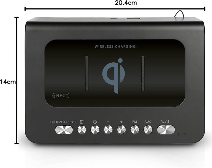 Lenco CR-580 Uhrenradio - Radiowecker mit Bluetooth - QI Wireless Ladestation - NFC, USB und Tempera