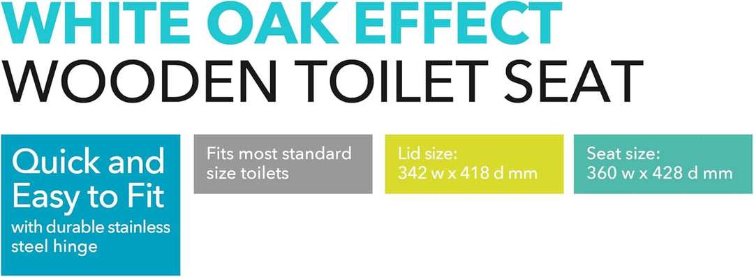 Beldray LA033710WOAK Toilettensitz aus Eiche weiss - 370 x 430 mm, Easy Fit 18 Zoll feuchtigkeitsbes