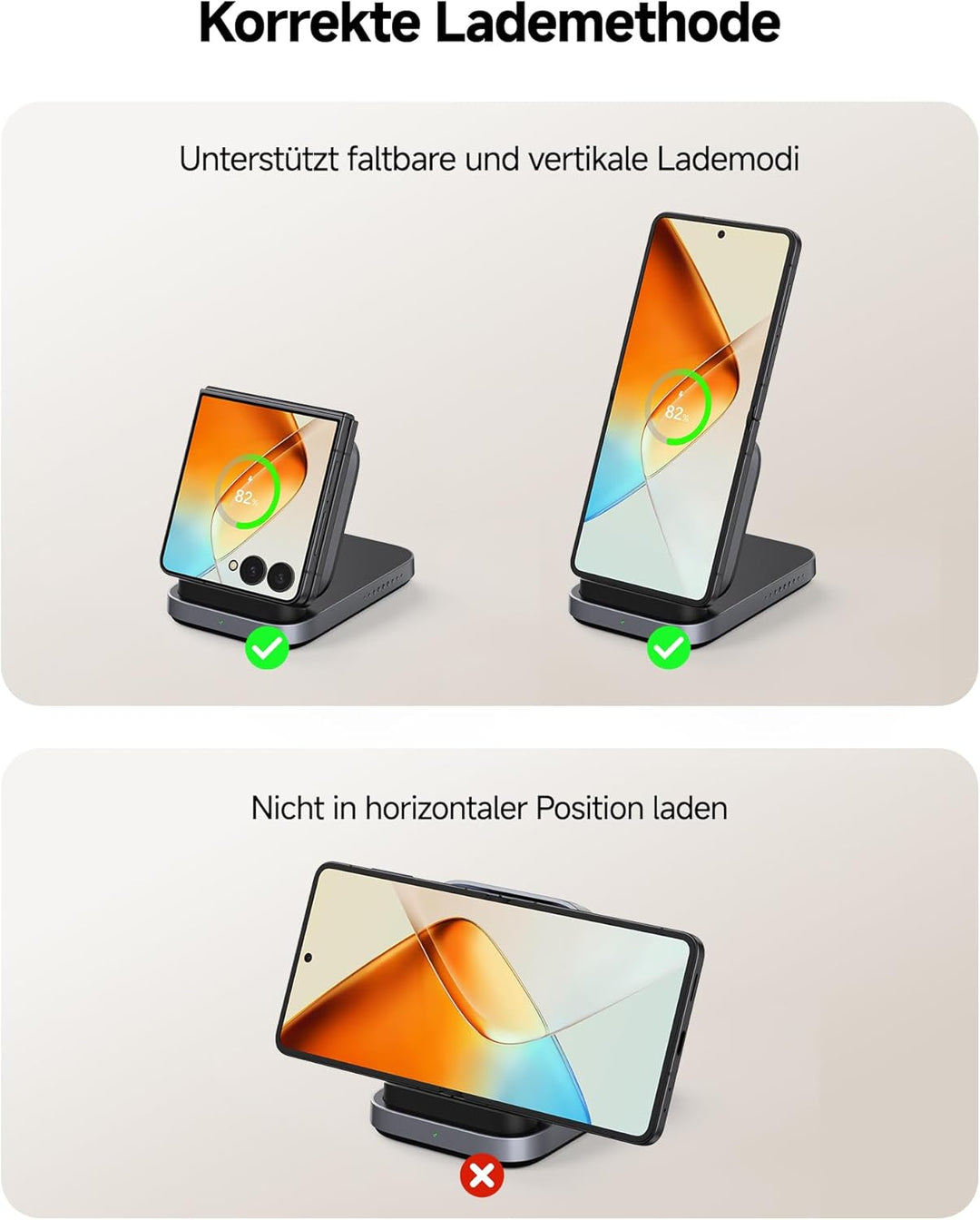 Induktive Ladestation für Samsung Z Flip 7, Faltbare Wireless Charger für Galaxy Z Flip 7/7 FE/6/5/4