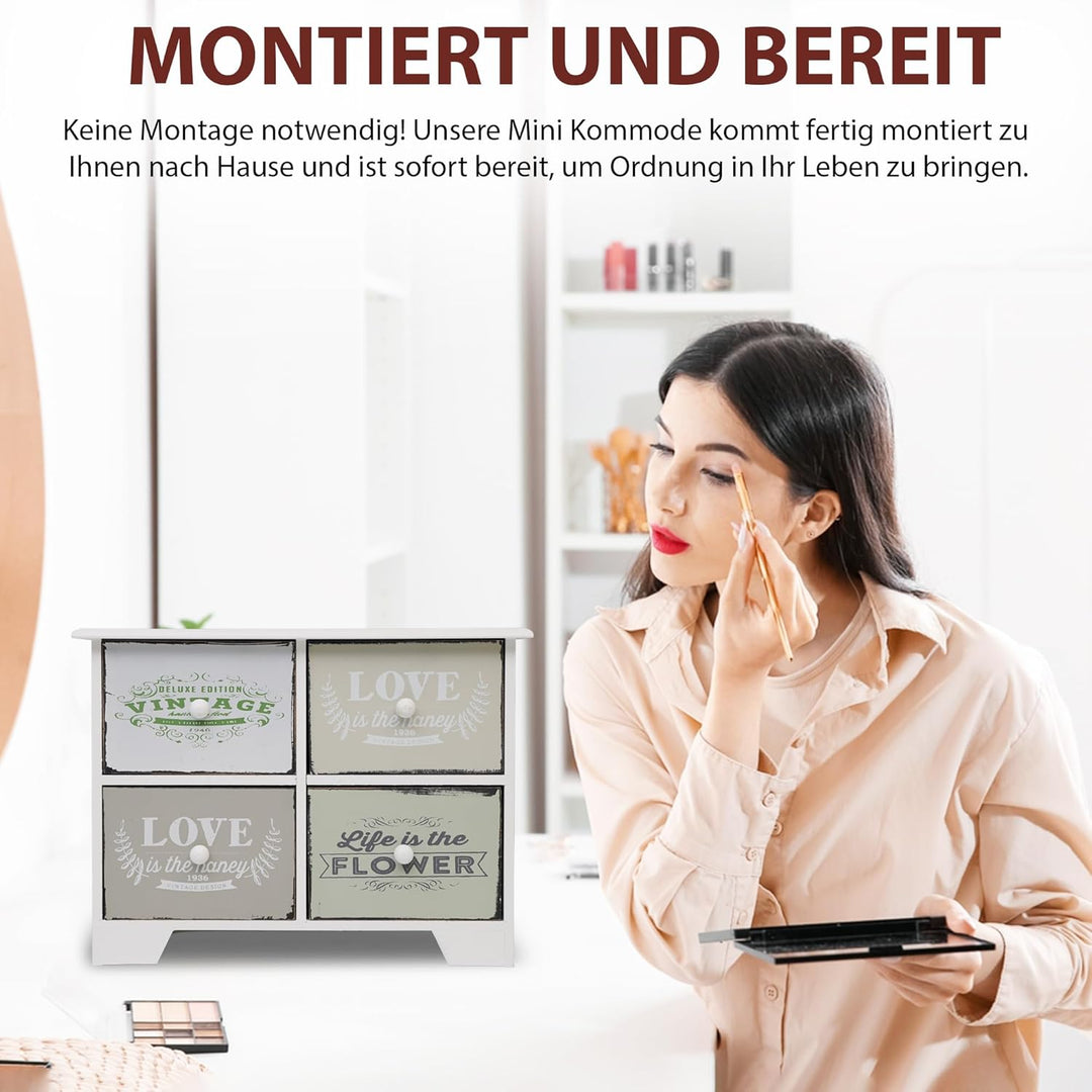 DRULINE Schreibtisch Organizer mit 4 Schubladen – Holz Kommode in– Praktische Aufbewahrung für Büro,