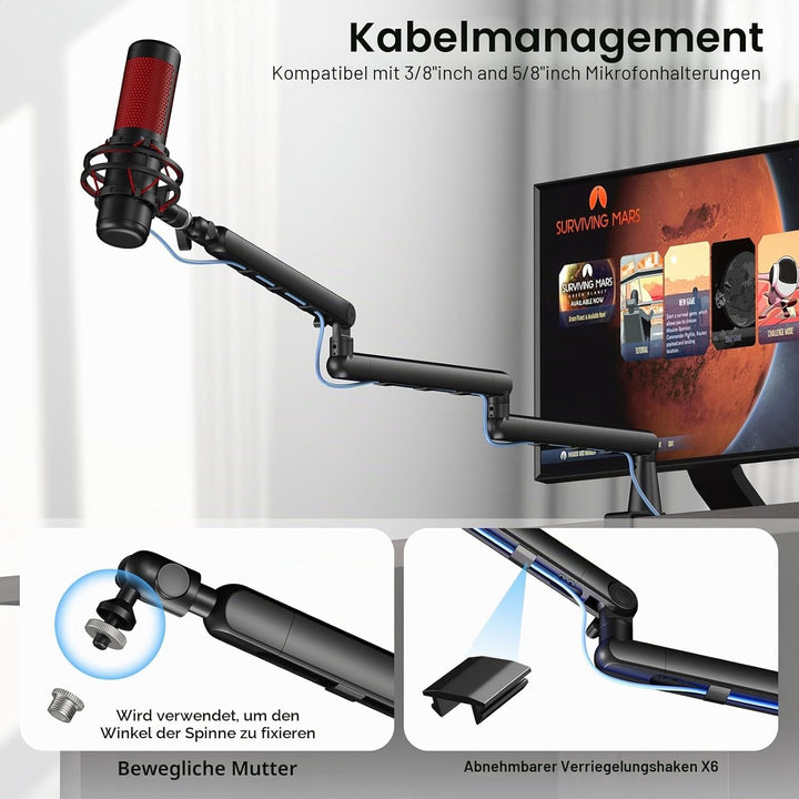 Aokeo AK-55i Mikrofonarm mit niedrigem Profil, geeignet für Aokeo Yeti, Snowball iCE, HyperX QuadCas
