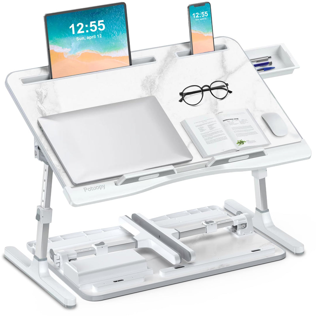Betttisch, Potuopy verstellbare Höhe Winkel X-Large Laptoptisch, Faltbare Laptop Tisch für Bett für