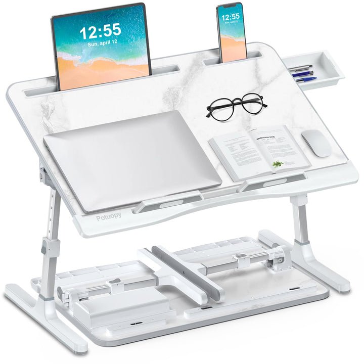 Betttisch, Potuopy verstellbare Höhe Winkel X-Large Laptoptisch, Faltbare Laptop Tisch für Bett für