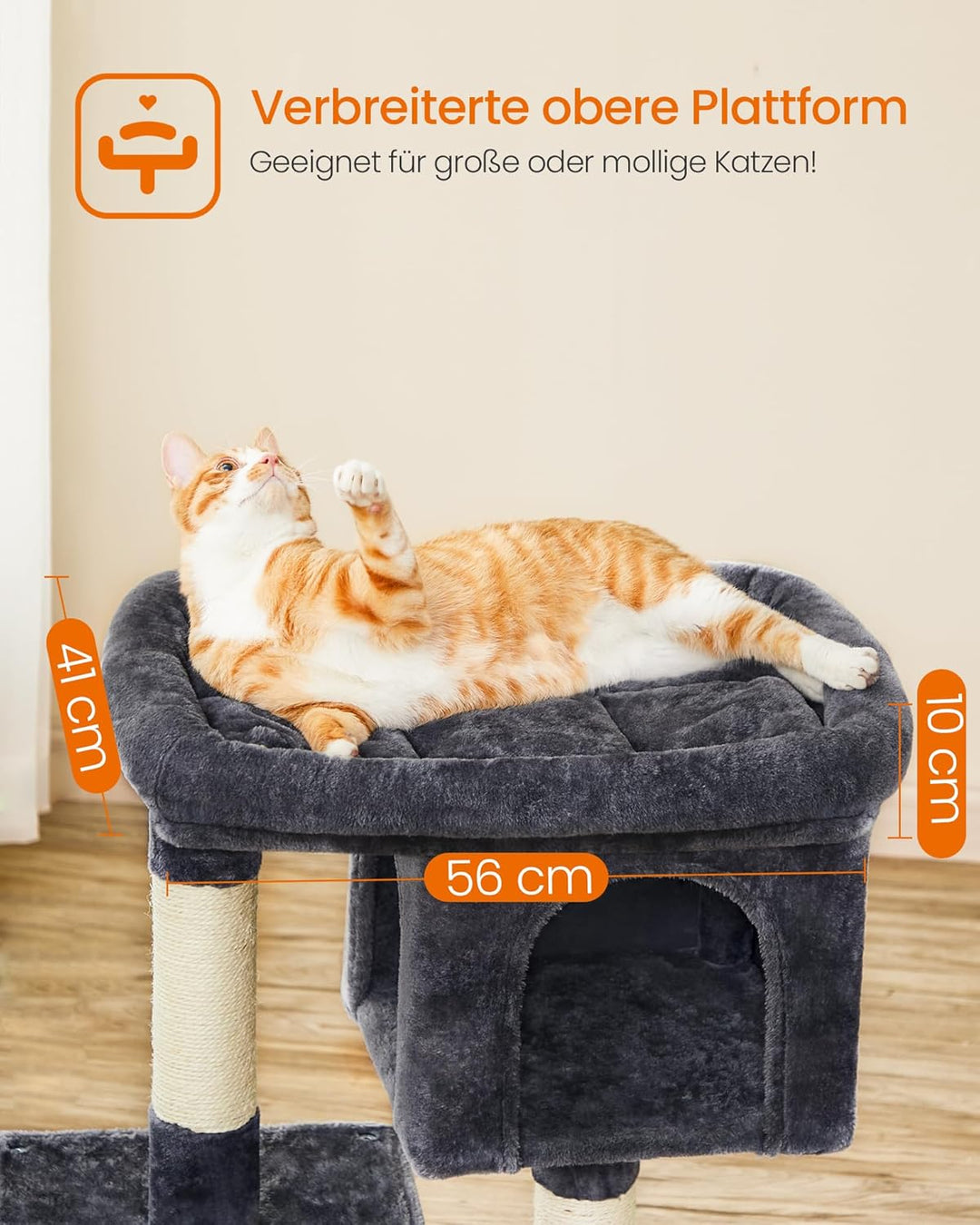 Feandrea Kratzbaum, 84 cm Katzenbaum, L, Katzenhaus für grosse Katzen bis zu 7 kg, grosse Plattform,