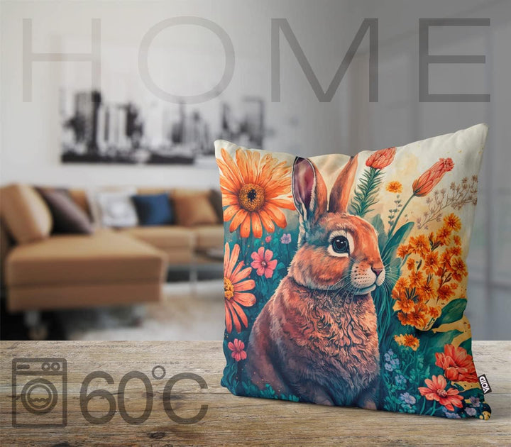 VOID Osterhase Blumenwiese 80x80 Kissenhülle Polyester Zierkissen Couchkissen Ostern Osterdeko Deko