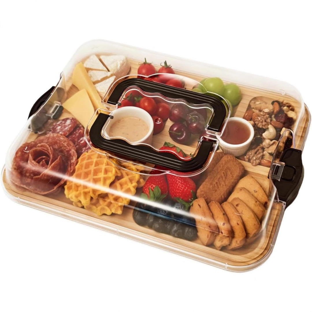 Wurstwarenbrett mit Deckel Bamboo Charcuterie Boards mit Clear Deckel & Handles 6 Fächer, die Tablet
