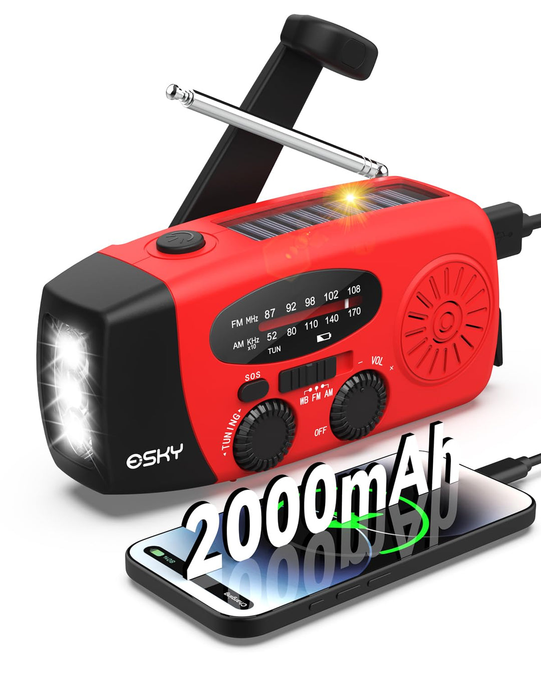 Solar Radio, Esky Kurbelradio AM/FM Wasserdicht Tragbare Radios SOS Alarm Notfallradio mit Power Ban