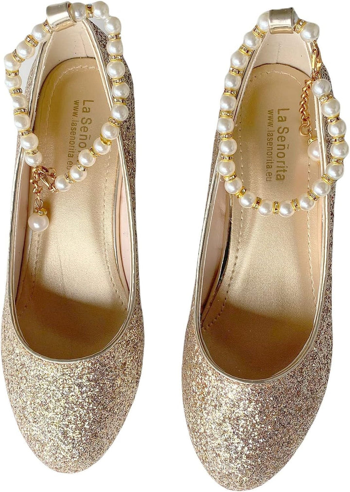 La Señorita Brautschuhe Kommunionschuhe Festliche Schuhe mit Perlen Absatzschuhe für mädchen 26 E