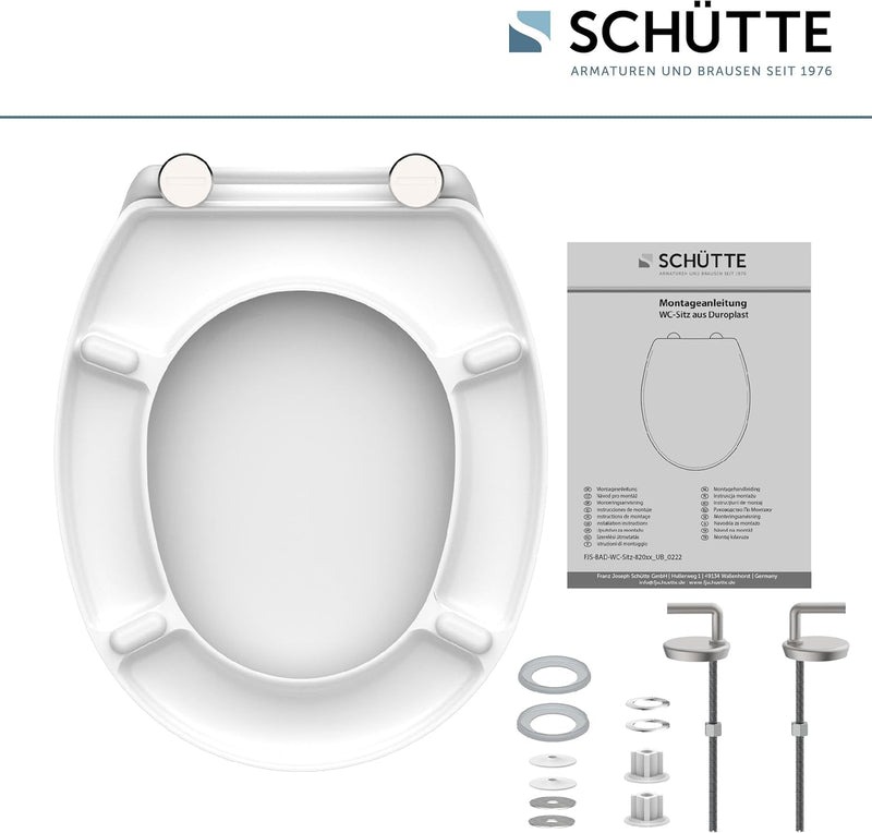 SCHÜTTE WC-Sitz ohne Absenkautomatik | Klodeckel mit Metallscharnieren | Kratzfestes Duroplast | Toi