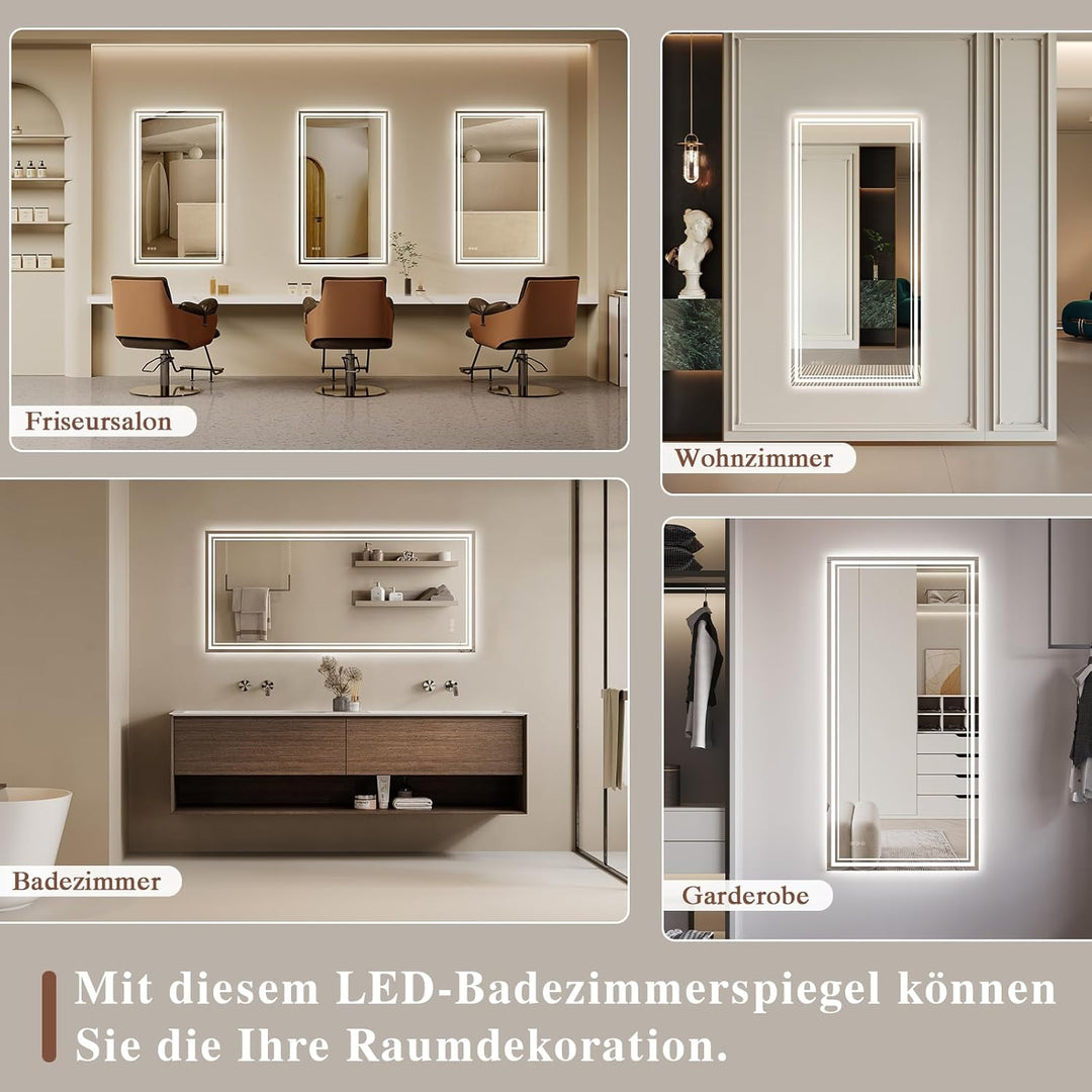 Badspiegel-mit-Beleuchtung 140x70 - LED Badezimmerspiegel mit Bluetooth - Badezimmer Spiegel mit Bel
