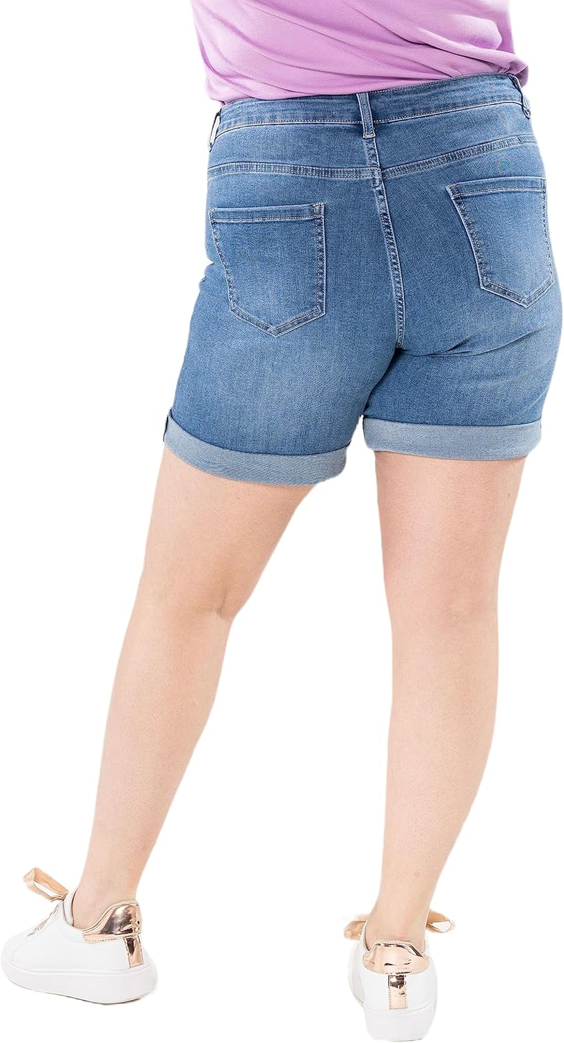 Nina Carter Damen Kurze Jeanshosen Grosse Grössen HIGH Waist Jeans Sommer Hose Used-Look 42 Grosse G