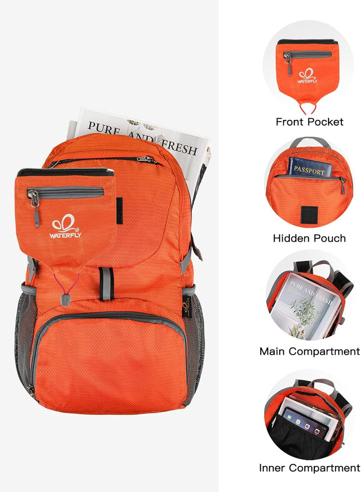 WATERFLY Ultraleicht Faltbar Klein Rucksack: 20L Leicht Packable Wanderrucksack Tagesrucksack Trekki