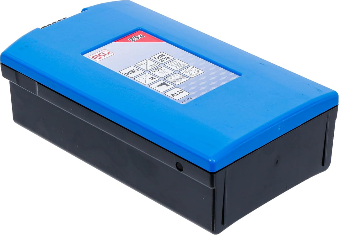BGS 110, HSS-Spiralbohrer-Satz, 25-tlg., 1 - 13 mm, inkl. Kassette, Metall-Bohrer HSS | Spitzen mit