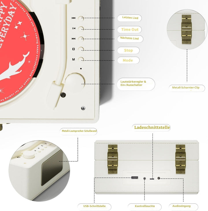 Yintiny Wiederaufladbarer CD-Player aus Leder mit Lautsprechern; Bluetooth-Sender; Festival-Geschenk