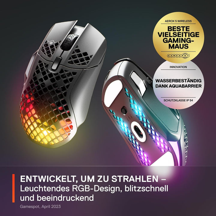 SteelSeries Aerox 5 Wireless – RGB Gaming-Mouse mit Öffnungen in der Oberfläche – Federleichtes, was