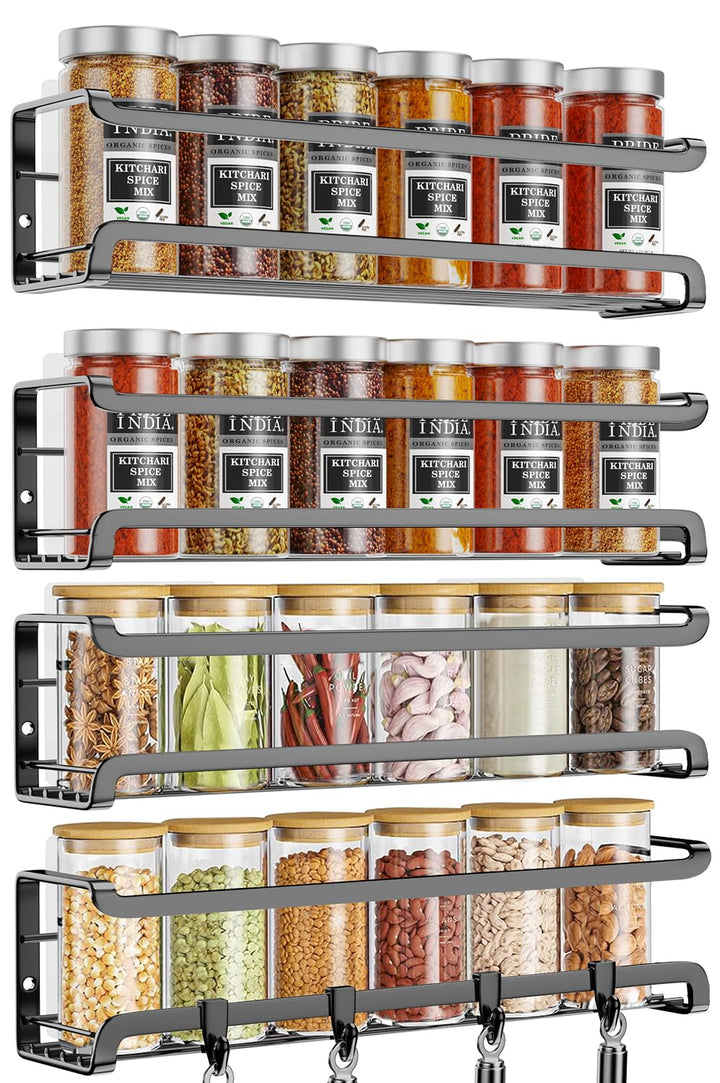 TRAYINDALY Gewürzregal Wand, 4er Metall Gewürz Organizer, Selbstklebend Spice Rack, Gewürzregal Ohne