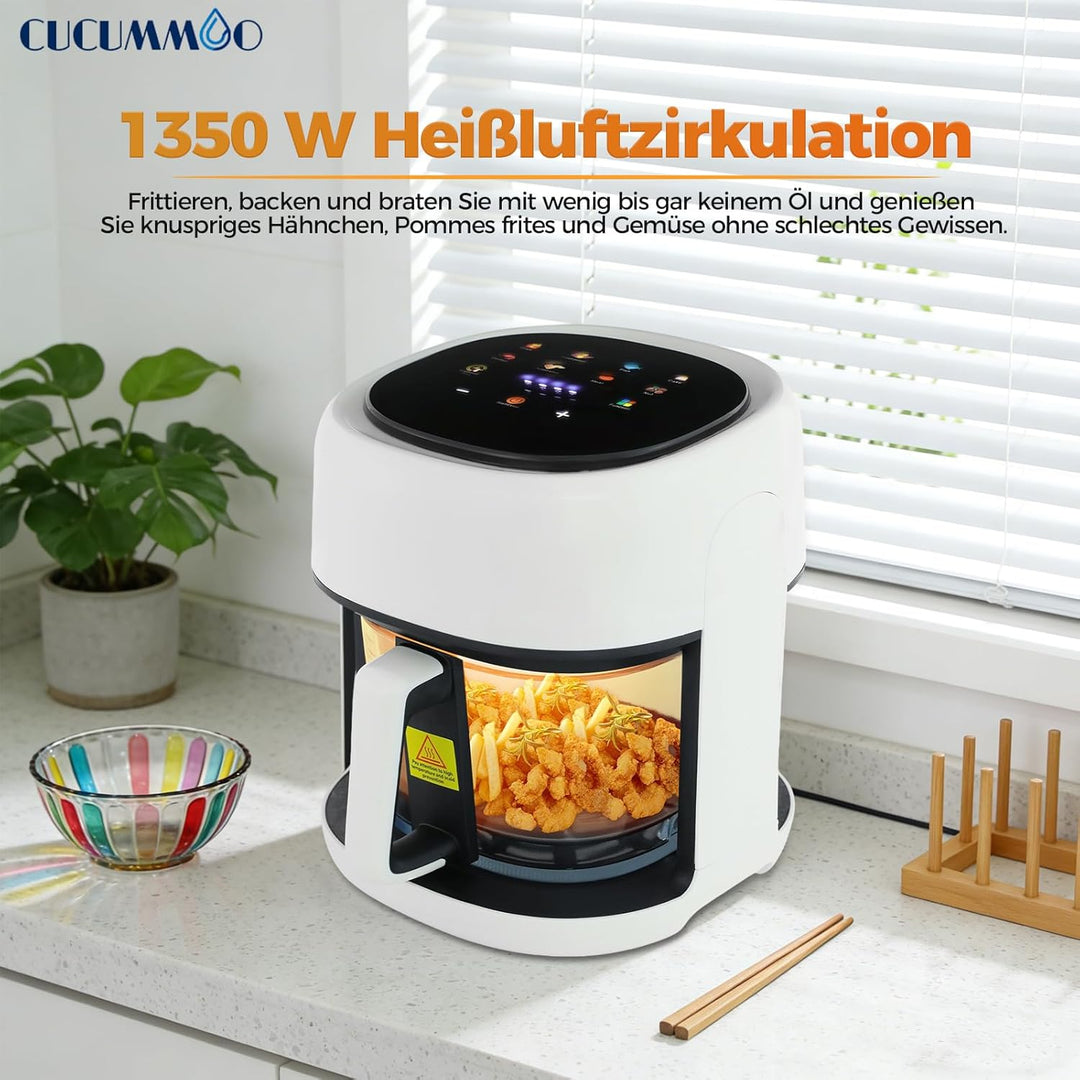 Heissluftfritteuse/Air Fryer, 3.3L Smart Airfryer mit Full Touch Screen & Sichtfenster, Garen und Ba