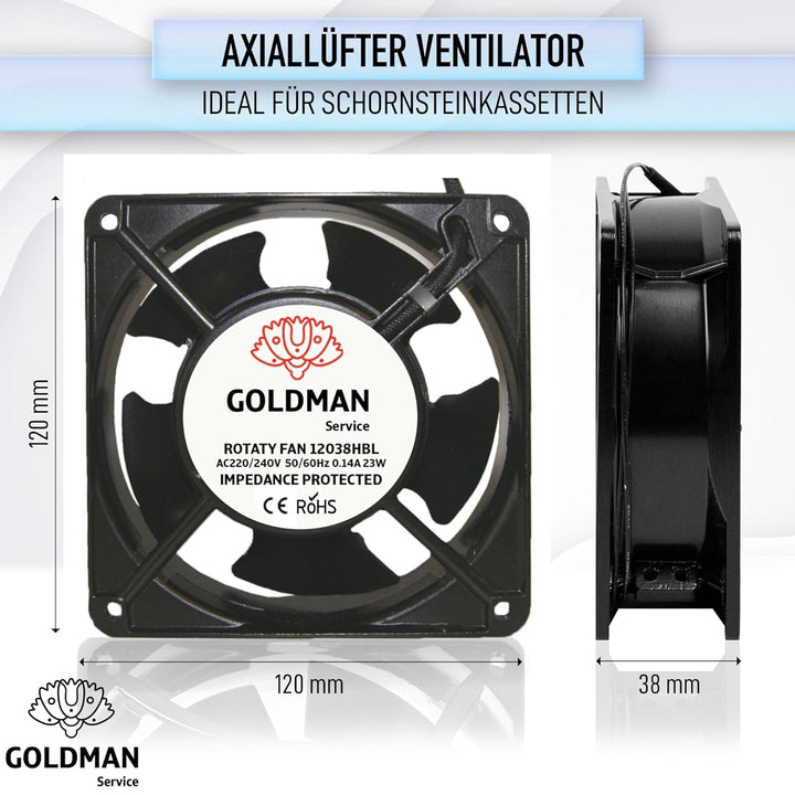 GOLDMAN SERVICE – Hochtemperatur-Axialventilator für einsteckbare Kaminkassette | Leise mit leistung