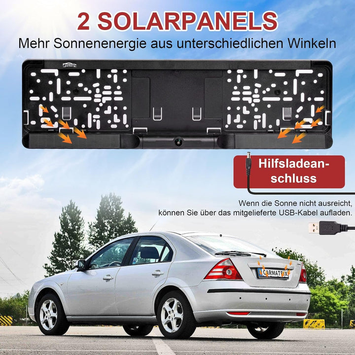 Funk Solar Auto Rückfahrkamera solarbetrieben im Nummernschild mit 4,3 Zoll Monitor Rückfahrsystem S