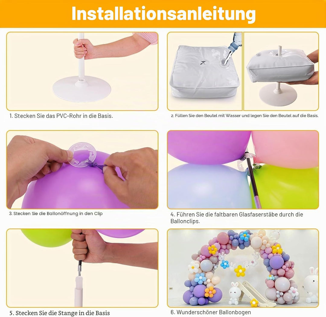Ballonbogen-Kit, 9 ft hoch und 10 ft breit verstellbarer Ballonbogenständer: mit wasserbefüllbarer B