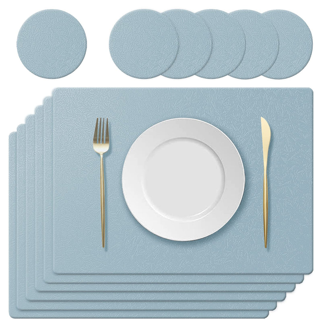 KERYCHIN 6 Platzset aus Silikon + 6 Rund Untersetzer Set, mit rutschfest Blattmuster, Hitzebeständig