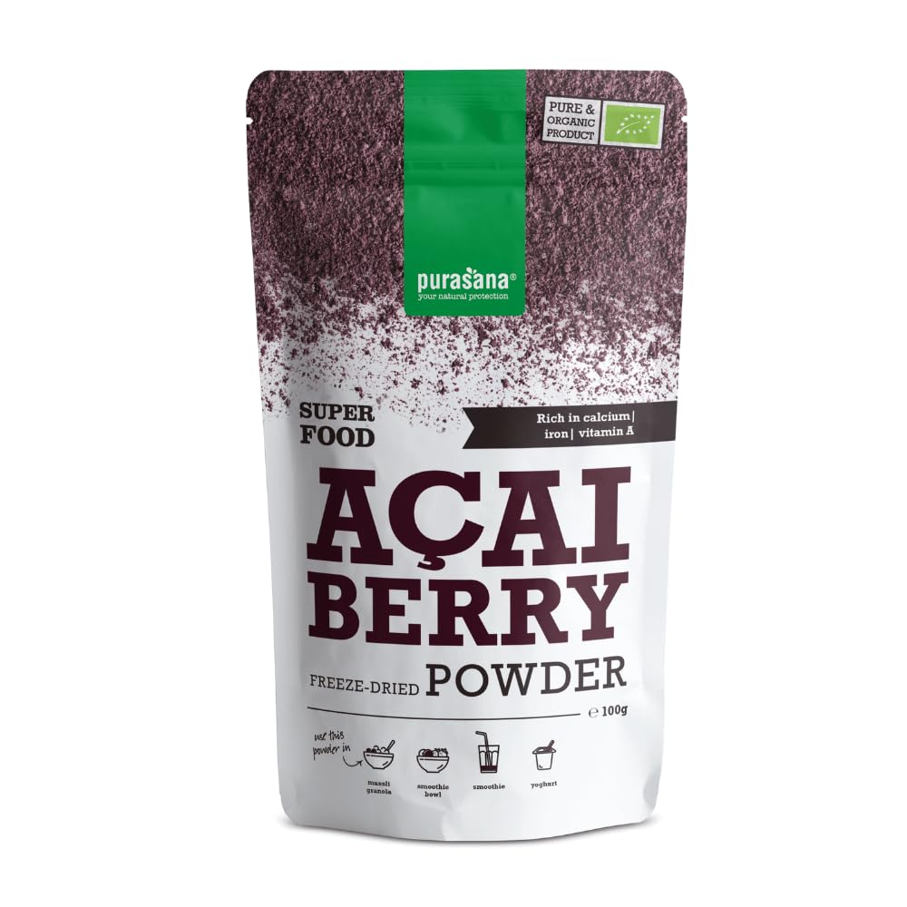 Purasana® Acai Pulver Bio - 100g Gefriergetrocknet, 100% Rohkost aus Acai-Beeren, Hochkonzentriert u