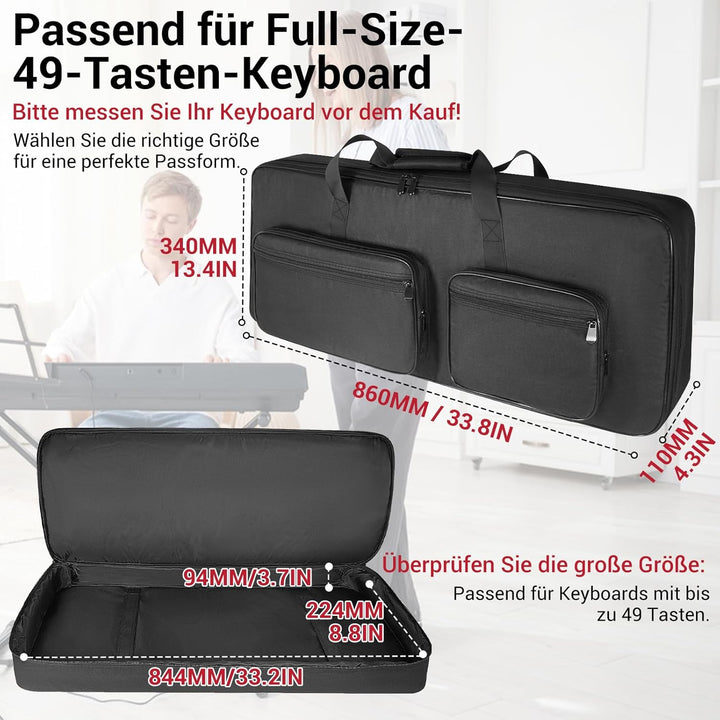 SUNDOY 49-Key Keyboard Tasche aus 600D Oxford-Gewebe, Gig Bag mit 8 mm Polsterung für Keyboard & Zub
