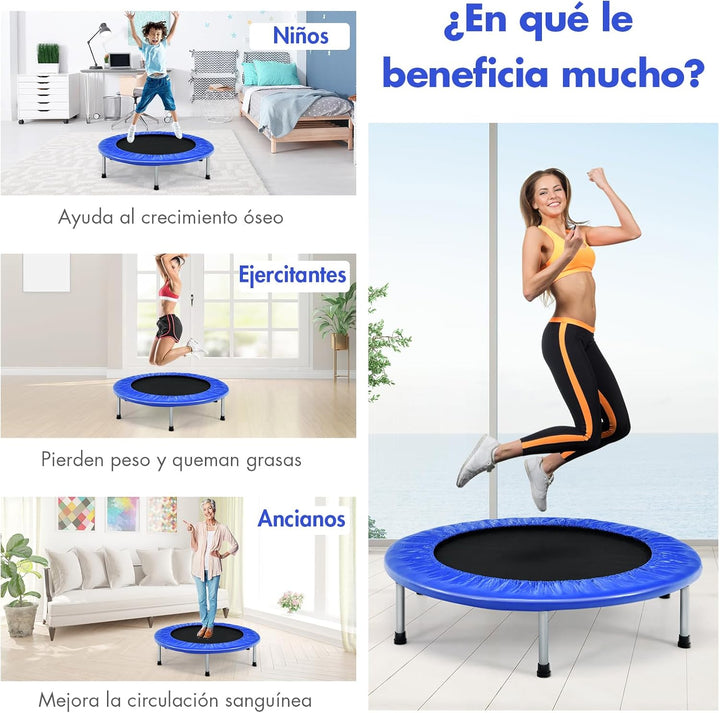 GYMAX Ø97 cm Mini Trampolin klappbar, Fitness Trampolin für Erwachsene & Kinder, Gartentrampolin bis