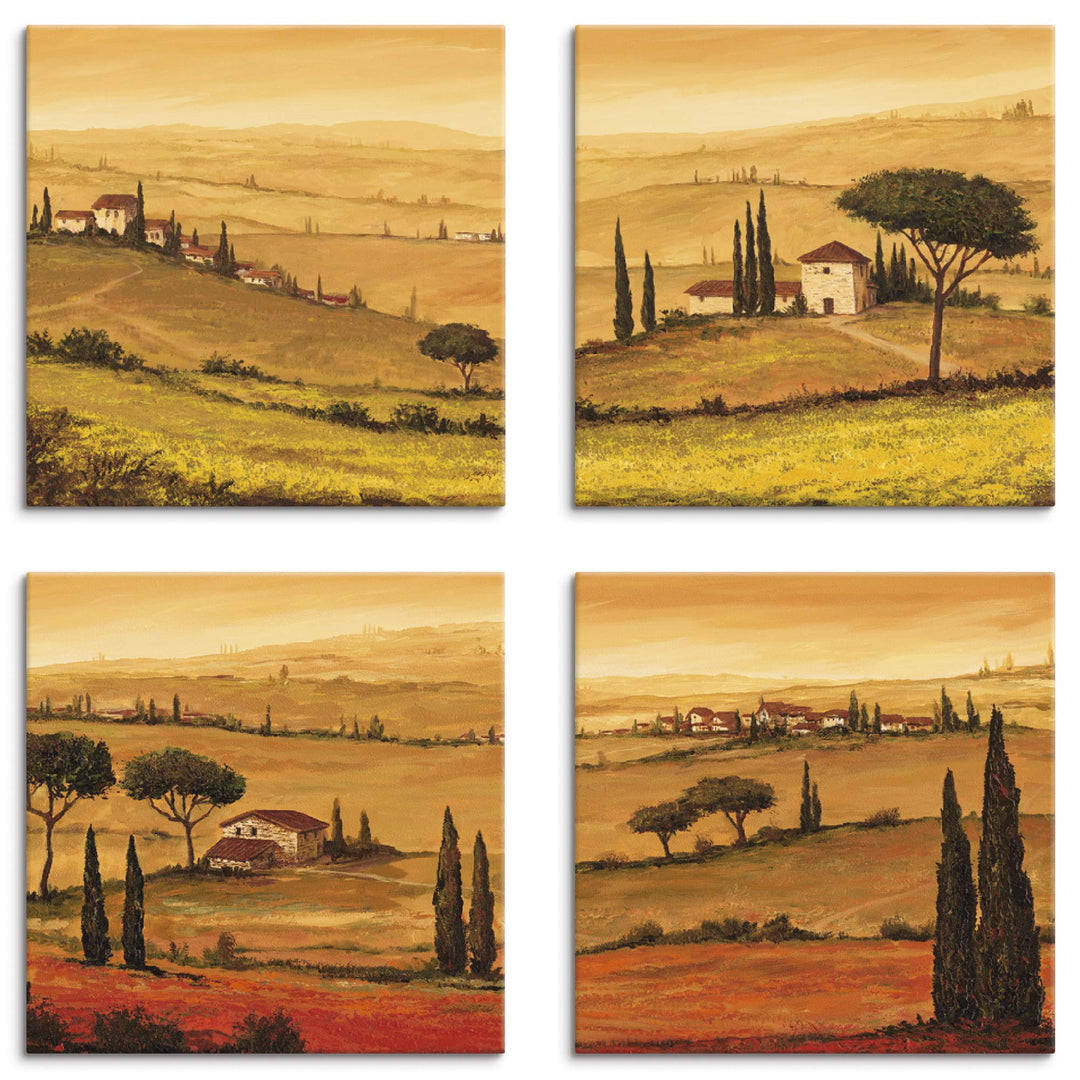 ARTLAND Leinwandbilder auf Holz Wandbild Bild Set 4 teilig je 30x30 cm Quadratisch Landschaft Italie