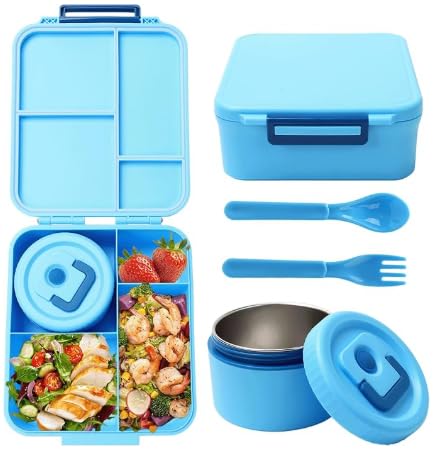 Lunch Box Set mit 320ml Thermobehälter für Essen, Auslaufsicher Brotdose mit 4 Fächern, Auslaufsiche