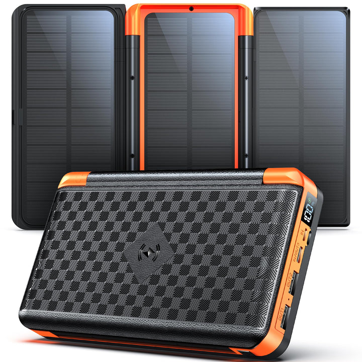 63200mAh Solar Power Bank, Wireless Powerbank mit 3 Solarpanel Faltbar, 22.5W PD Schnellladung, 5 An