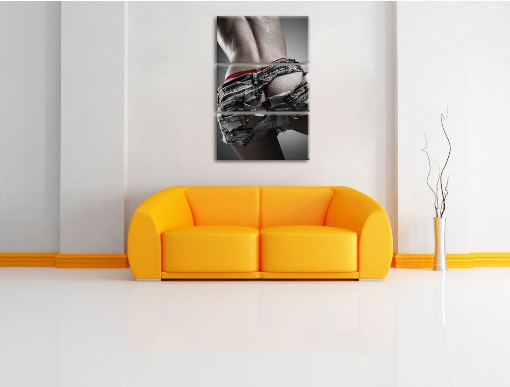 Pixxprint sexy Frauenhintern in Hotpants als Leinwandbild/Grösse: 3 Teilig (120x80) cm/Wandbild/Kuns