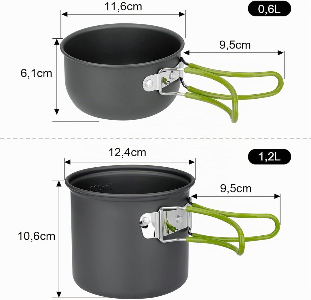 ERBO Camping Kochgeschirr Set, Camping Topf aus Aluminium, Outdoor Kochgeschirr mit Faltbare Besteck