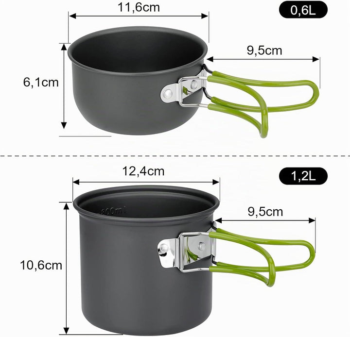 ERBO Camping Kochgeschirr Set, Camping Topf aus Aluminium, Outdoor Kochgeschirr mit Faltbare Besteck