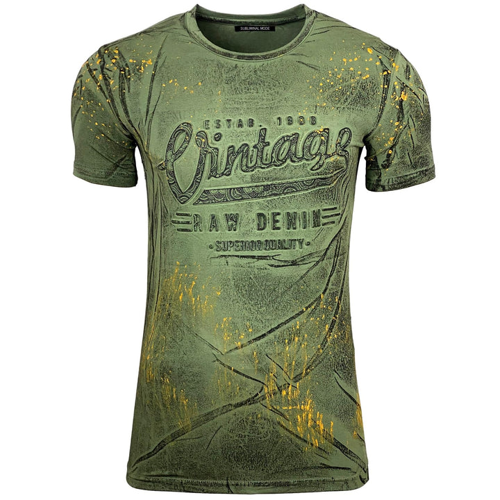 Subliminal Mode Herren-T-Shirt, gewaschen, Vintage, Rundhalsausschnitt, 3D-Druck, kurzärmlig, Grösse