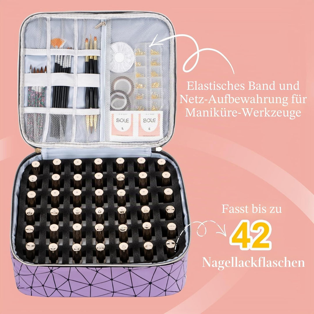 Uross Nagellack Organizer für 42 Nagellackflaschen und 1 LED-Nagellampe, Nagellack Aufbewahrung Tasc