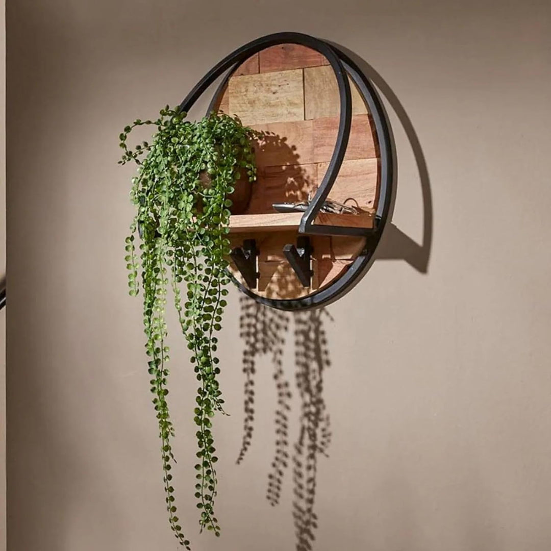 RINGO-Living Rundes Wandregal mit Haken, Designer Wandregal Garderobe, Wandregal Industrial Style, L