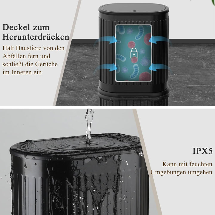 6 L schlanker Mülleimer mit Deckel, kleiner Büroabfalleimer, schmaler Mülleimer mit Innenfass, Druck