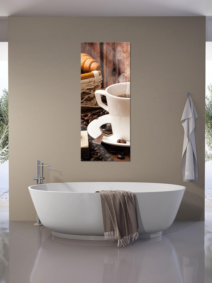 Pixxprint Glasbild Panorama, Wandbild aus Echtglas, heiss aufgebrühter Kaffee, 100x40 cm, inkl. Aufh