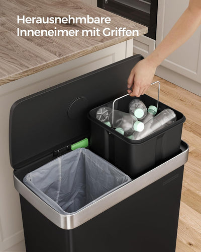 ‎SONGMICS Mülleimer Küche, 2 x 30 Liter, Mülltrennsystem, 2 Fächer, 15 Müllsäcke, Abfalleimer aus Ed