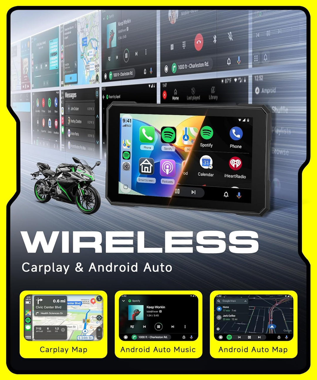 Rimoody 5 Zoll Carplay Bildschirm für Motorrad, Kabellos Carplay und Android Auto Display für Motorr