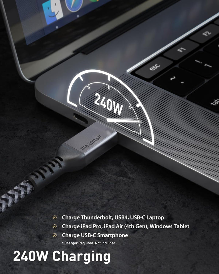 Maxonar Thunderbolt 4 Kabel 1m/40Gbps, TB4 USB C 4.0 Kabel Unterstützt 1x8K 60hz oder doppelten 4K60