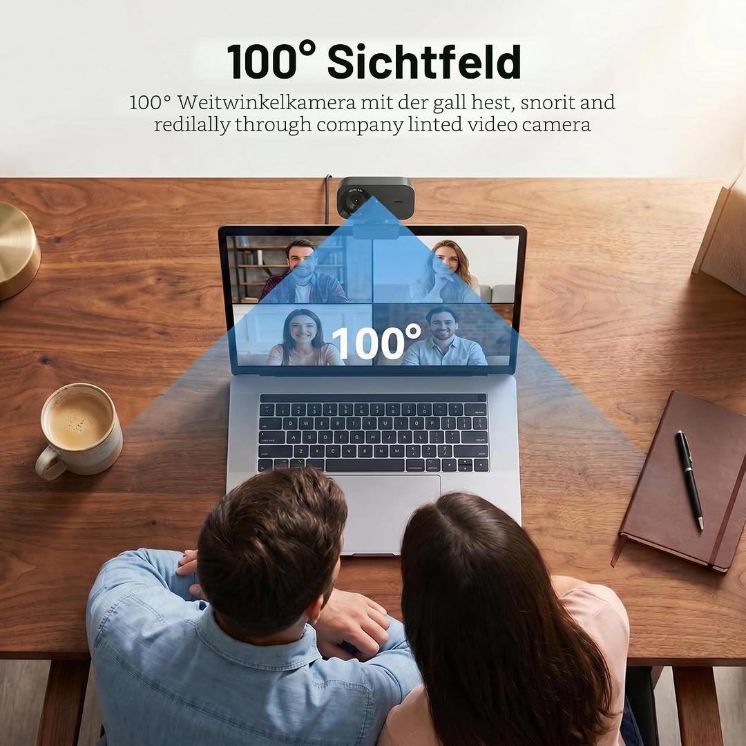 Kaysunlink UHD 4K Webcam, Webcam mit Mikrofon und Objektivabdeckung, Rauschunterdrückung, 100° FOV,