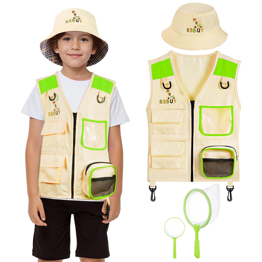 Forscherset für Kinder 4Pcs Exploration Spielzeug mit Frachtweste Hut Insektennetz und Lupe Outdoor